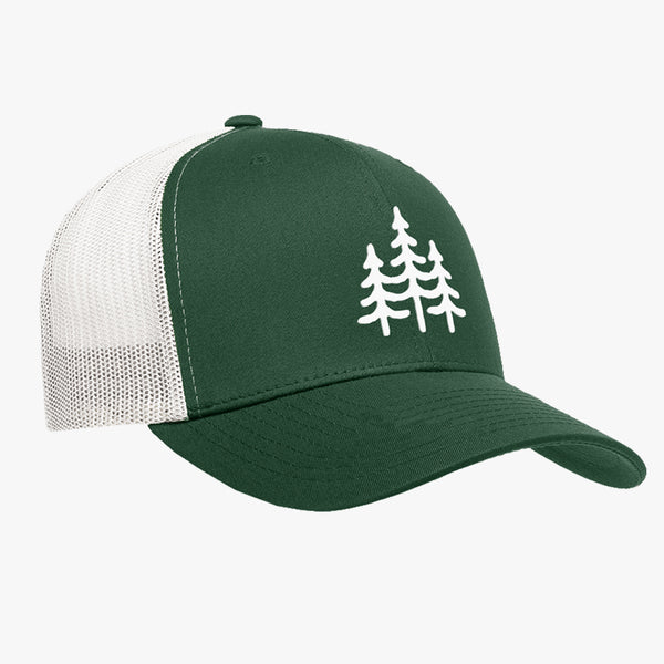 "PINES" - VINTAGE SNAPBACK TRUCKER HAT - FOREST/WHITE