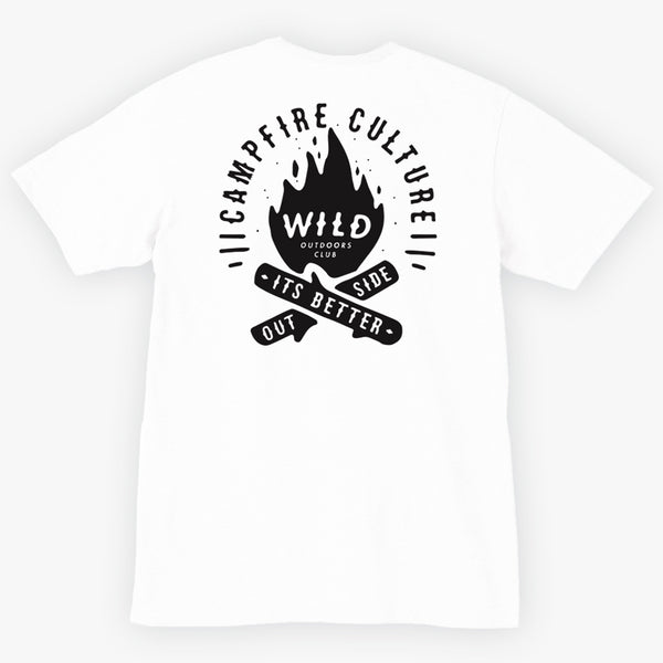 "CAMPFIRE CULTURE" MENS V-NECK TEE - WHITE