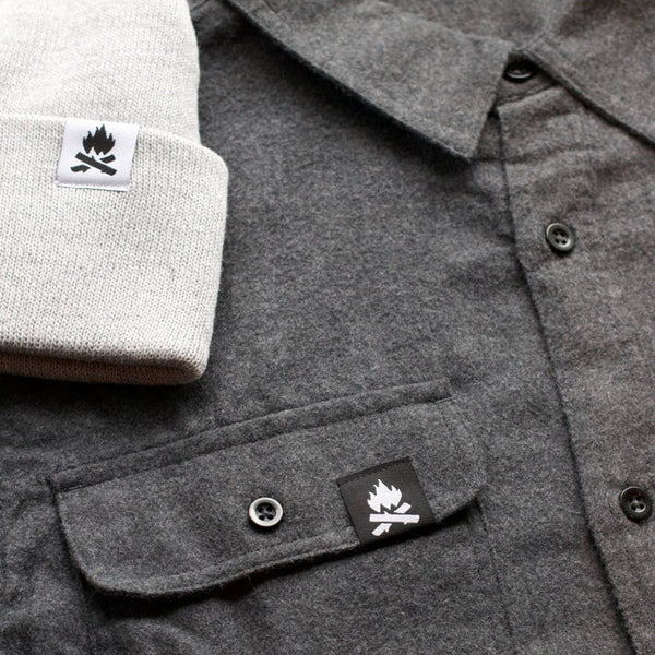"CAMPFIRE FLEECE" BUTTON UP FLANNEL - CHARCOAL