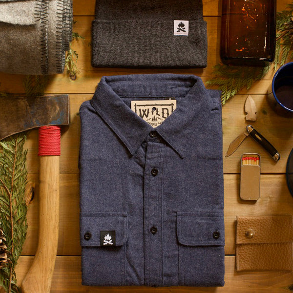 Campfire Fleece, Denim Shirt, Camping shirt, fleece shirt, flannel, button up, camping shirt, camping flannel, camp shirt, button up camping shirt, wild outdoors club, camping flannel