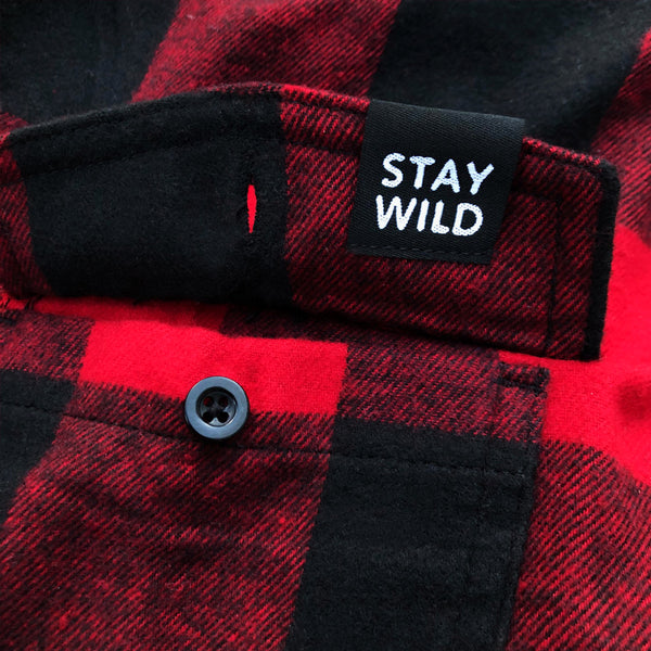 "CAMPFIRE FLEECE" BUTTON UP FLANNEL - RED PLAID