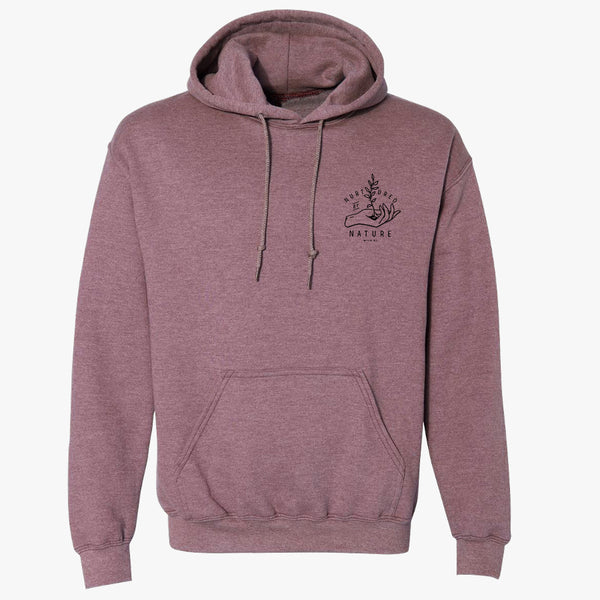 "NURTURED BY NATURE" FLEECE HOODY - MAROON HEATHER