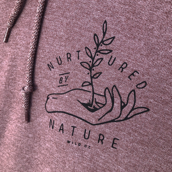 "NURTURED BY NATURE" FLEECE HOODY - MAROON HEATHER