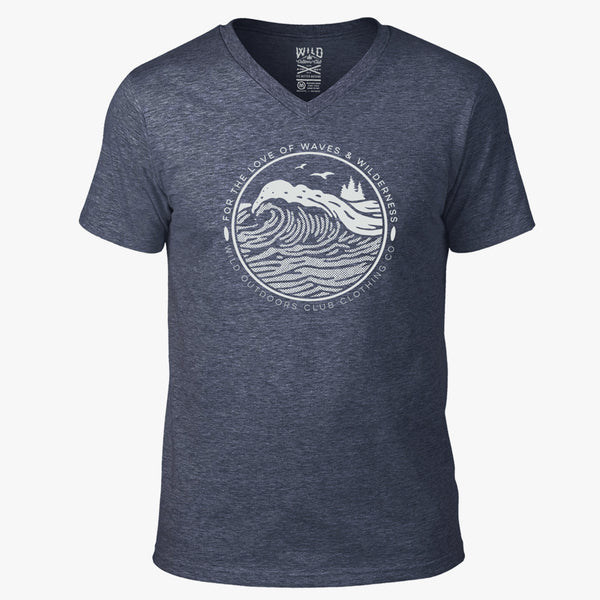 "Waves" - Men's V-Neck Tee - Navy Heather