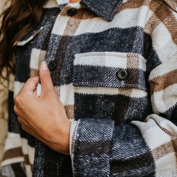 "WILD" WOMEN'S PLAID JACKET - NAVY/BROWN