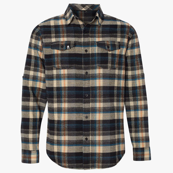 "CAMPFIRE FLEECE" BUTTON UP FLANNEL - KHAKI PLAID