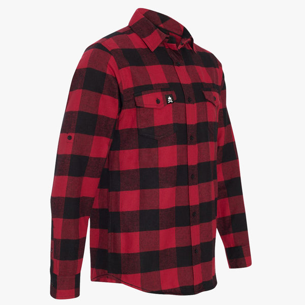 "CAMPFIRE FLEECE" BUTTON UP FLANNEL - RED PLAID