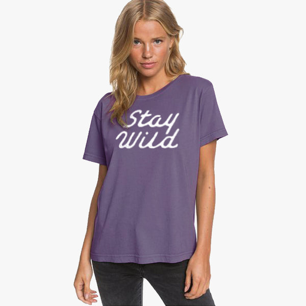 "STAY WILD" - BOYFRIEND TEE - PURPLE HEATHER